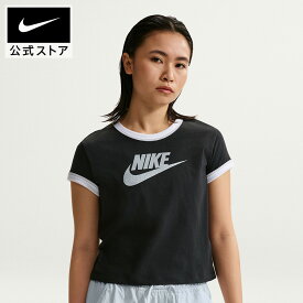 【40%OFF/2BUY10%OFFクーポン対象 6.7 12:00〜6.8 23:59】ナイキ スポーツウェア ウィメンズ ショートスリーブ リンガー Tシャツ NIKE Womens レディース 半袖 カットソー ライフスタイル ラージロゴT コットン100％ 黒 ブラック XS-2XL SU26 母の日