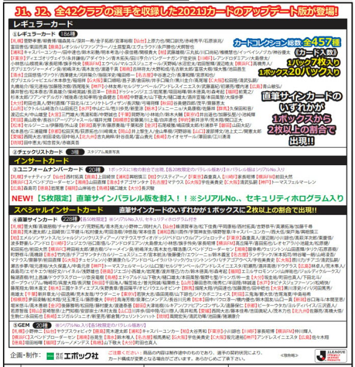 楽天市場】EPOCH 2021 Jリーグオフィシャルトレーディングカード 