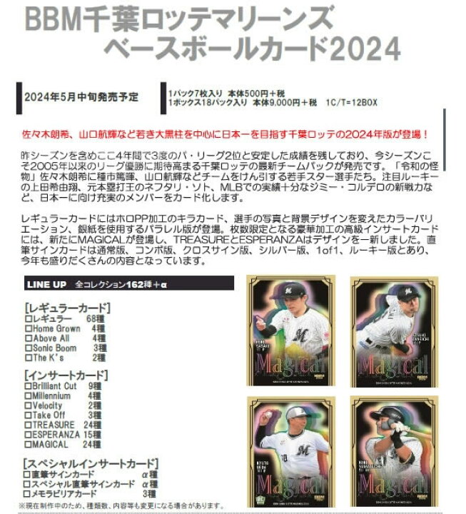 楽天市場】BBM 千葉ロッテマリーンズ ベースボールカード 2024 BOX 