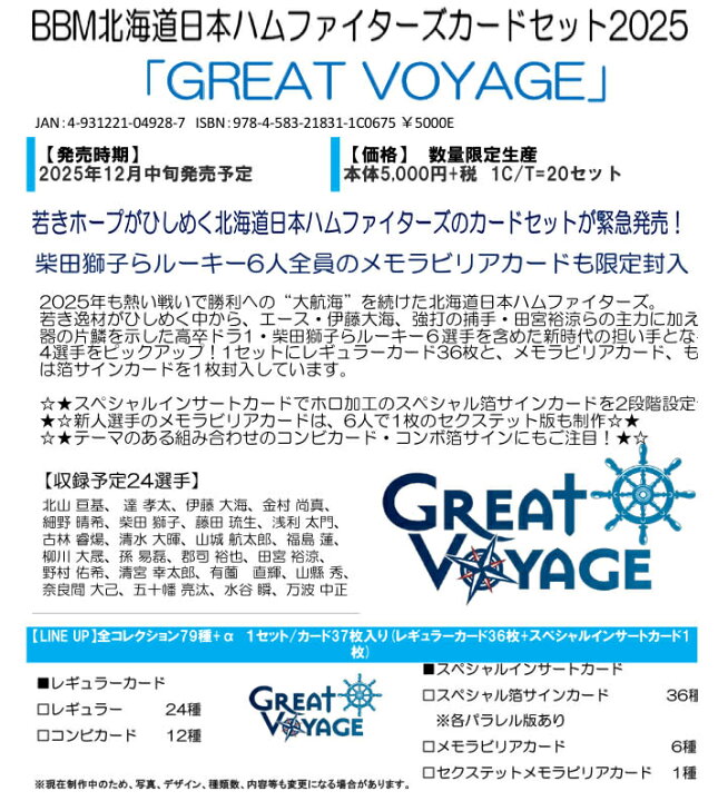 楽天市場】BBM 2025 北海道日本ハムファイターズ カードセット 「GREAT 