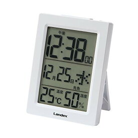 ランデックス(Landex) 目覚まし時計 白 デジタル スリムデジット 自動点灯 六曜 温度 湿度 カレンダー 表示 置き掛け兼用 送料　無料