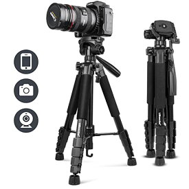 170cm 三脚 カメラ三脚 スマホ三脚 ビデオカメラ/一眼レフカメラ/スマホ/タブレット/iPad対応 3way雲台 360°回転可能 軽量