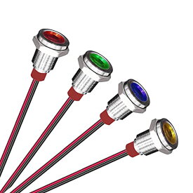 4個 12mm 3V4.5V5V6V7.5V9VDC LED 防水インジケータライト パイロットライトシグナル インジケータ（緑/オレンジ/赤