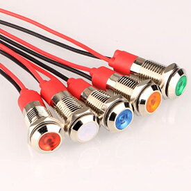 5個 8mm 3V4.5V5V6V7.5V9VDC LED 防水インジケータライト パイロットライトシグナル インジケータ（緑/オレンジ/赤/