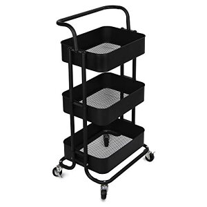 キッチンワゴン ベビーワゴン 収納カート バスケットラック 整理棚 キャスター付き 3段 スチール製 頑丈 全体耐重45KG 幅43x奥行33