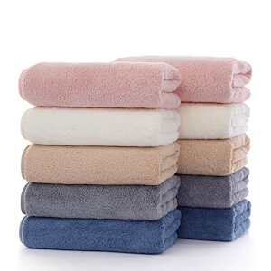 フェイスタオル マイクロファイバー タオル 10枚セット 約35x75cm ふわふわ なめらか 瞬間吸水 速乾 抗菌 防臭 家庭用 業務用 5色