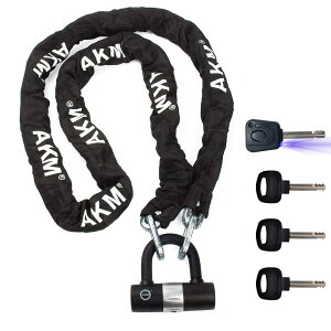 AKM バイクロック高い耐切断性極太チェーンロック φ直径10mm×000mm U字ロック付き 自転車原付オートバイ…