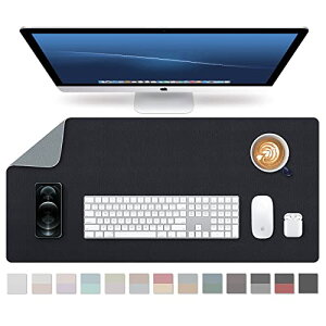 両面PUデスクマット、大型マウスパッド、デスクプロテクター、防水キーボードマット、オフィス/家庭/ゲーム/装飾に適した黒+グレー、80cm*40