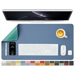 両面PUデスクマット、大型マウスパッド、デスクプロテクター、防水キーボードマット、オフィス/家庭/ゲーム/装飾に適した青い+緑、80cm*40c