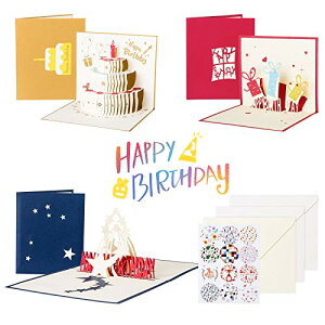 バースデーカード 誕生日カード メッセージカード ポップアップカード 立体カード 3枚セット グリーティングカード 封筒 封かんシール付