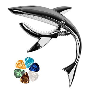 EN カポタスト サメ形 ギター カポ ワンタッチ ギターカポタスト 合金 アコースティック/エレキギター/ウクレレ用 ピック6枚付き 耐久性