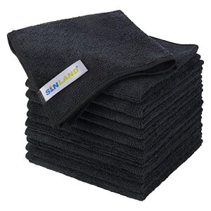 inland マイクロファイバー クリーニング クロス ふきん 掃除 タオル (ブラック 30cmx30cm 1枚)