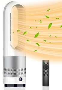 扇風機 冷暖兼用8段階送風/3段階ヒーター羽なし 扇風機 DCモーター 省エネ 暖房器具 付き 左右首振り 19hタイマー設定可 過熱保護 転倒