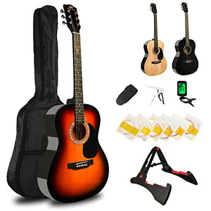 アコースティックギター 初心者入門用セット 大人 学生用 39インチ アコギ 練習ギター 厳選バスウッド材 ギター サンバースト色 チューナー