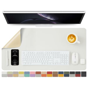 両面レザーデスクパッド、PUデスクマット、防水デスクプロテクター、オフィス/ホーム/ゲーム/デコ用デスクマウスパッド白+クリーム入り、80cm*