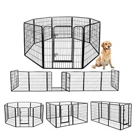 Dinah Alsop ペットフェンス 中大型犬用? ペットケージ パネル8枚 ペットサークル 四角ポール 折り畳み式 トレーニングサークル ス