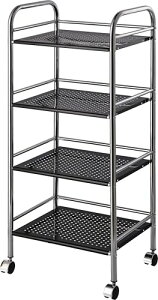 キッチンワゴン ラック 4段 幅40×奥行32×高さ97.5c ブラック キッチン収納 スチール キャスター付き 組立商品 93398