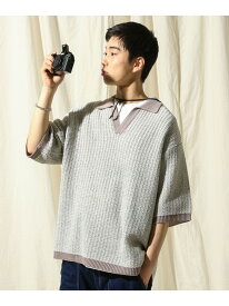 【SALE／50%OFF】スキッパージャカードニットポロシャツ niko and ... ニコアンド トップス ポロシャツ イエロー ブルー ベージュ【RBA_E】[Rakuten Fashion]