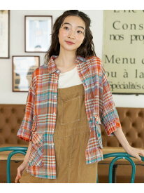 【SALE／20%OFF】リネン混サッカーチェックシャツ niko and ... ニコアンド トップス シャツ・ブラウス オレンジ ホワイト ブルー グリーン【RBA_E】【送料無料】[Rakuten Fashion]