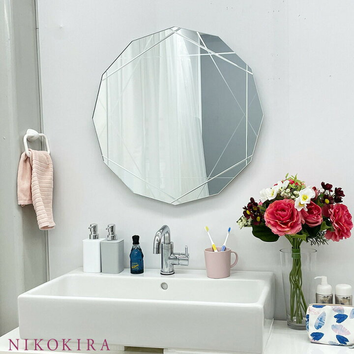 楽天市場 鏡 壁掛け おしゃれ 壁掛けミラー ウォールミラー おしゃれ 玄関 おしゃれ ダイヤモンド カット 鏡 ミラー 鏡 エレガント 美しい 優雅 鏡 60cm 12角形 八角 角 形 丸 まる 風水 開運 アップ 北欧風 家具 洗面 トイレ 高級