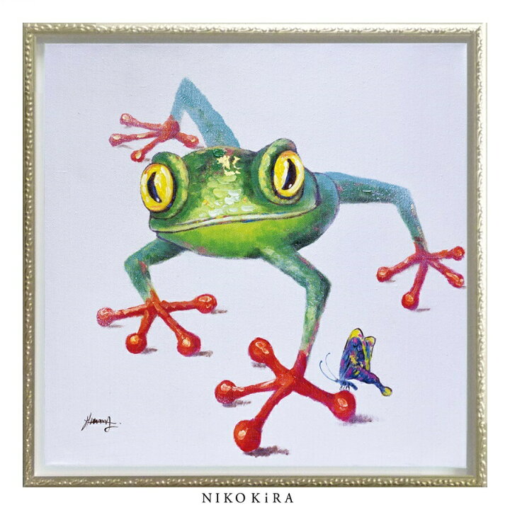 楽天市場 3 28迄p2倍 クーポン おしゃれ アート モダン 絵画 かわいい 絵 カエル カラフル 油絵 おしゃれ オイル ペイント アート クロール フロッグ Mサイズ 幅63cm 高さ63cm アート パネル リビング トイレ 玄関 プレゼント 送料無料 鏡専門店 Niko Kira