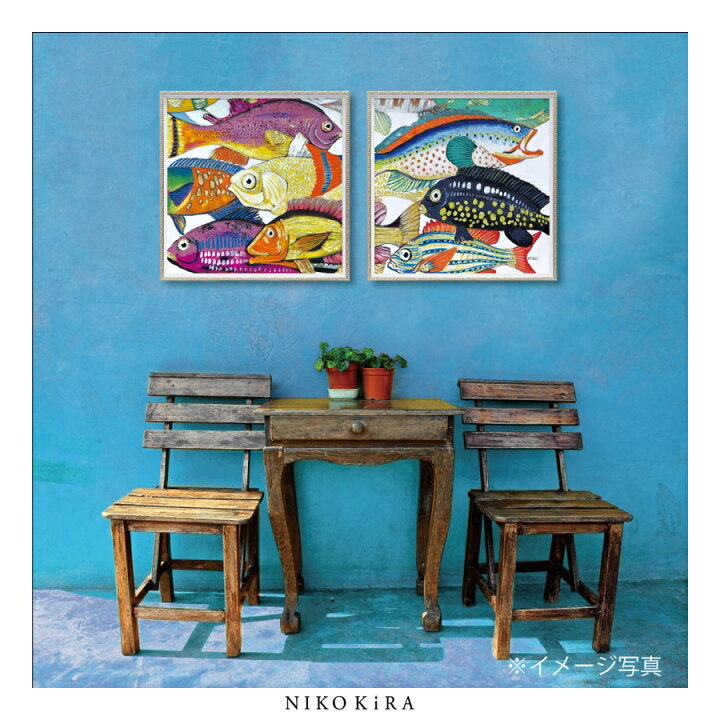 楽天市場 絵画 油絵 おしゃれ アート モダン かわいい 絵 サカナ 魚 おさかな 海 うみ カラフル オイル ペイント アート アンダー ザ シー2 M 63cm アート パネル リビング トイレ 玄関 プレゼント 縁起 開運 送料無料 鏡専門店 Niko
