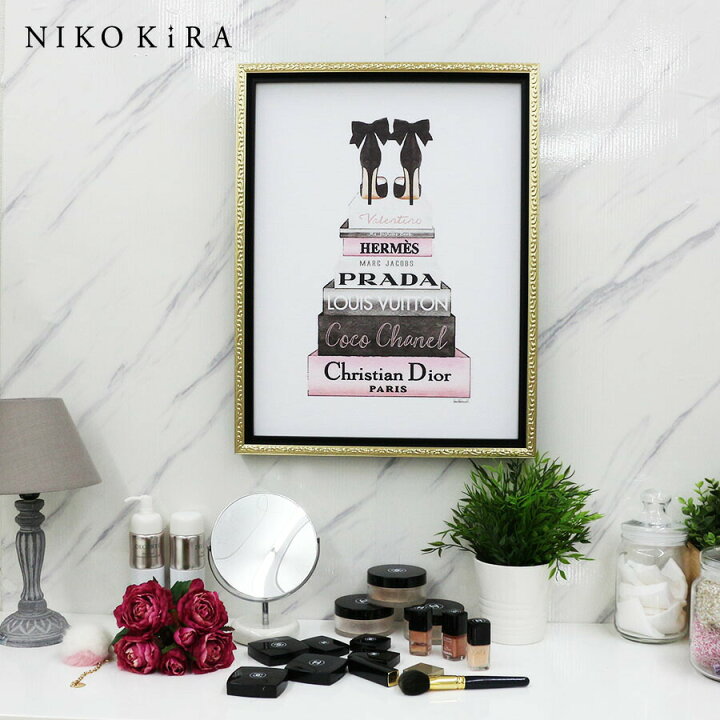 楽天市場 500円offクーポン アートパネル アートポスター ブランド シャネル おしゃれ アート Chanel 絵画 額入り モダン 玄関 トイレ キャンバス モノクロ ピンクブックスタック M フレーム付き かわいい 可愛い 開運 運気が上がる絵 鏡専門店 Niko Kira