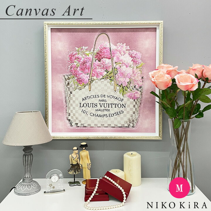 楽天市場 アートパネル アートポスター ブランド ルイ ヴィトン おしゃれ アート Louis Vuitton ピンク ブーケ 絵画 キャンバス 花 北欧風 モノクロトイレ 玄関 ボックス M リビング フレーム付き かわいい 可愛い 鏡専門店 Niko Kira