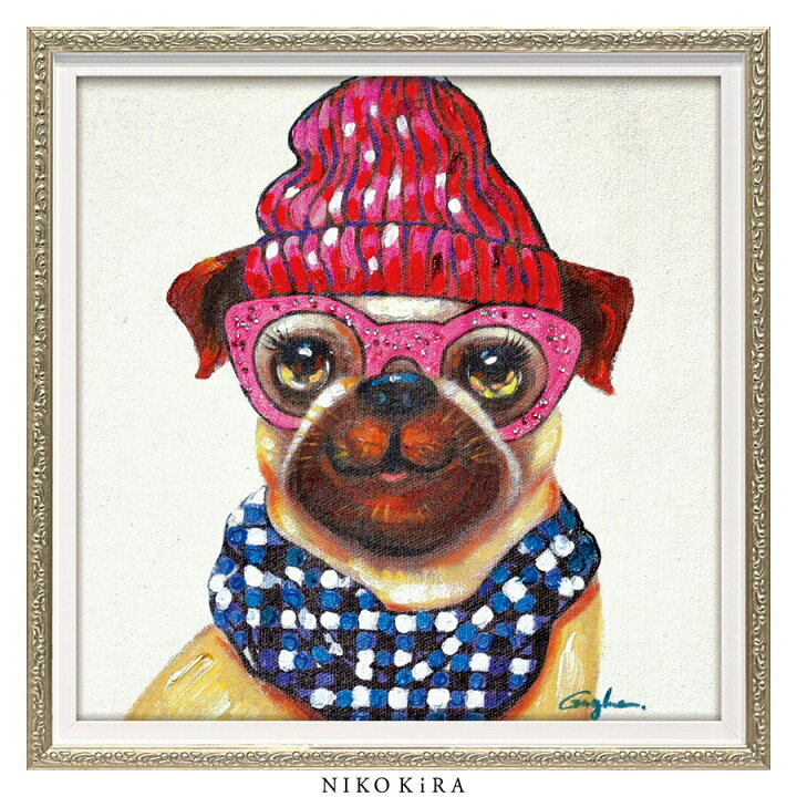 楽天市場 350円offクーポン 絵画 アート オイル ペイント 犬 いぬ イヌ 好き おしゃれ かわいい 絵 動物 ペット アニマル ポスター アートパネル グッズ インテリア 壁掛け 愛犬 ピンク グラス ドッグ S 33cm 額縁 開運 風水 玄関 トイレ 額入り