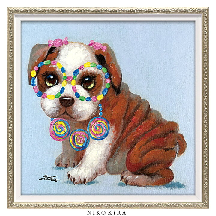 楽天市場 350円offクーポン 絵画 アート オイル ペイント 犬 いぬ イヌ 好き おしゃれ かわいい 絵 動物 ペット アニマル ポスター アートパネル グッズ インテリア 壁掛け 愛犬 ロリポップ パピー S 33cm 額縁 開運 風水 玄関 トイレ 額入り 鏡専門店 Niko