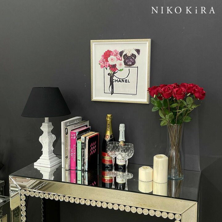 楽天市場 6 27迄150円offクーポン アートパネル アートポスター ブランド おしゃれ アート 絵画 キャンバス シャネル Chanel ショッピング バッグ 犬 パグ 北欧風 モノクロ トイレ 玄関 ボックス S 38cm リビング A3 フレーム付き かわいい 可愛い 鏡専門店 Niko Kira