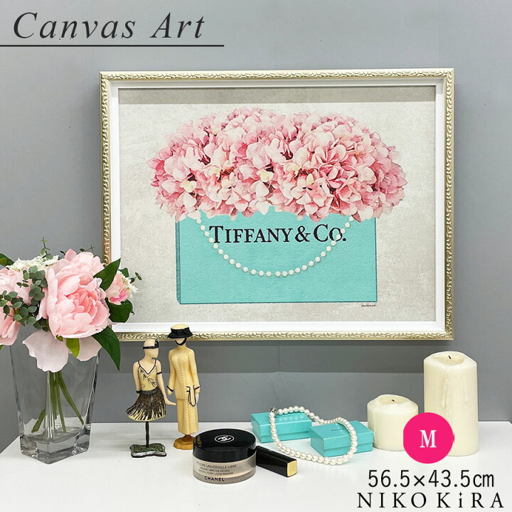 楽天市場 アートパネル アートポスター ブランド おしゃれティファニー Tiffany ピンク ショッピング ブーケ お花 バッグ 絵 絵画 額入り モダン 玄関 トイレ キャンバス M 56 5cm 43 5cm A3 フレーム付き かわいい 可愛い 開運 運気が上がる絵 鏡専門店 Niko Kira
