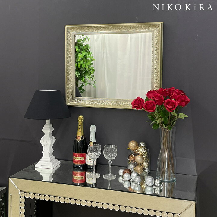 楽天市場 本日p2倍 300円offクーポン 鏡 壁掛け おしゃれ 壁掛けミラー ウォールミラー おしゃれ モダン 大型 サロン シャンパン ゴールド 金 大きい でかい 特大 ミラー 52cm 62cm L 玄関 トイレ 洗面所 高級 リュクス 鏡専門店 Niko Kira
