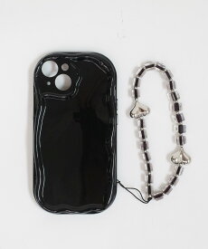 【全品送料無料！】 ハートビーズストラップ付 ウェーブ スマホケース ma 【即納】 アイフォン スマホ カバー ケース iPhoneケース iPhone13 iPhone14 iPhone15 ブラック 黒 レディース 韓国 プチプラ 流行り トレンド 人気 おすすめ おしゃれ かわいい