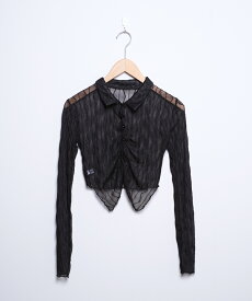 【全品送料無料！】ウェーブ シアーシースルー ブラウス ma 【即納】 トップス 長袖 シャツ カーディガン クロップド丈 シースルー シアー シアーシャツ レース 襟付き うねうね レディース 韓国 Y2Kファッション 韓国ストリート 流行り トレンド かわいい