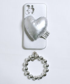 【全品送料無料！】シルバーハート ハンドストラップ スマホケース 【即納】 iPhoneケース クッション ハート シルバー グリップ メタル ミラー ボールチェーン Y2K レディース 韓国 プチプラ 流行り トレンド 人気 おすすめ おしゃれ かわいい シンプル