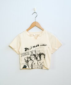 スリットネック ショート丈 チビTシャツ ma 【即納】 トップス 半袖 チビT ちびT クロップド丈 ミニ丈 スリットネック 裾アシメ フォトプリント ヴィンテージ風 レディース 韓国 Y2Kファッション 韓国ストリート 流行り トレンド かわいい