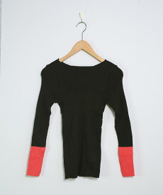 配色スリーブ スリムフィット リブニットトップス ma 【即納】韓国カジュアル 春 夏 秋 冬 トップス セーター 長袖 スリムニット タイトトップス ボートネック レディース 韓国 Y2Kファッション 韓国ストリート 流行り トレンド かわいい