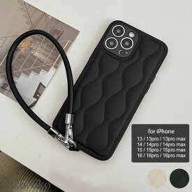 ハンドストラップ キルティング スマホケース ma 【即納】 iPhone スマホカバー iPhoneカバー 13 14 15 16 シリコン ソフトケース 韓国スマホケース ぷくぷく ベージュ ブラック 黒 レディース 韓国 流行り トレンド かわいい