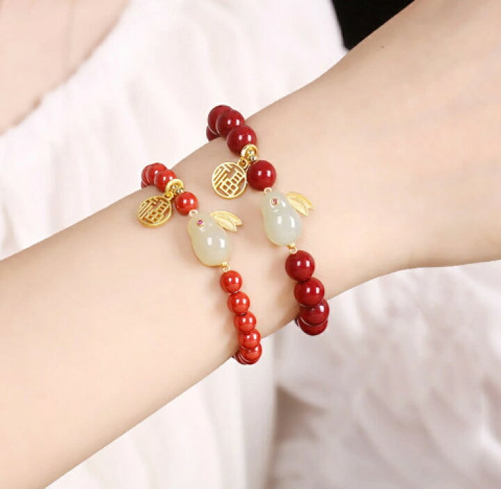 楽天市場】天然辰砂の玉兎ブレスレットRabbit bracelet の縁起物 辰砂 