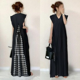 ワンピース 夏 レディース 黒 マキシワンピース ノースリーブ 黒ワンピース 秋服 aライン vネック ロング 春 きれいめ 着痩せ カジュアル コーデ フォーマル 40代 アウター 黒ワンピ 体型カバー ゆったり 通勤 OL 丈 大きいサイズ