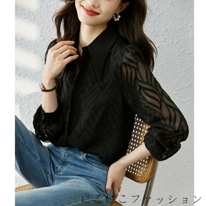 楽天市場】新生活 シャツ ブラウス レディース ネイビー レース 長袖 