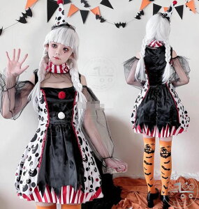 ピエロコスプレ ハロウイン衣装 コスプレ衣装ハロウイン女性コスプレ衣装 コスチュームCOS ワンピース イベント文化祭ドレス コスプレ衣装cosplay 仮装コスチューム ハロウィン衣装 変身衣装