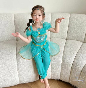 キッズベリーダンス衣装 インド風ダンス練習服 舞台 コスチューム 誕生日 ハロウィン子供コスプレ衣装 セットアップ ジャスミン 衣装 ハロウィン ベリーダンス レッスン着 半袖トップス ハ