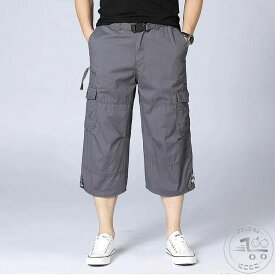新生活 7分丈 カーゴパンツ クロップドハーフパンツ ゆったり 6ポケット 大きいサイズ イージーパンツ メンズ ひざ下 ハーフパンツ ファスナー付き 無地 綿 コットン カーゴ カジュアル 男性用 スポーツ 運動 アウトドア 綿