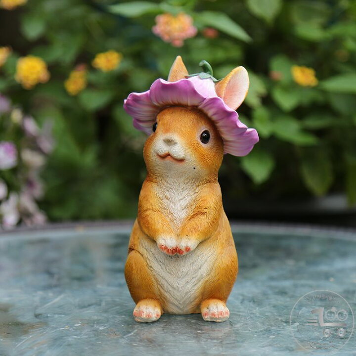 楽天市場】植物の帽子をかぶったウサギ ユニーク ガーデンオブジェ (花 