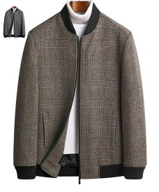 メンズ　ジャケット　コート　ファッション アウター ショート丈　ビジネス　カジュアル 大きいサイズ M-3XL　ウール 格子　中綿