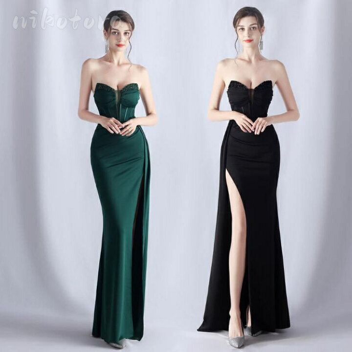 楽天市場】ベアトップ ノースリーブ ワンピース タイトドレス  