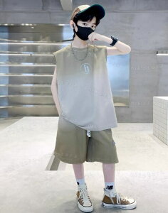 120-170cm 夏 セットアップ 男の子 おしゃれ カジュアル 上下セット 2点セット ノースリーブトップス タンクトップ+ショートパンツ ジャージ キッズ 韓国子供服 男児 スウェット ボーイズ スポ