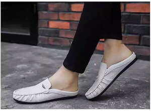 全3色 メンズ サンダル かかとなしサンダル スリッポン ローファー ビジネスサンダル ドライビングシューズ オフィスサンダル 事務所用 紳士靴 レザー 革靴 モカシン カジュアルシューズ 疲